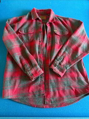 Orvis Red and Gray Plaid Button-Front Flannel Shirt